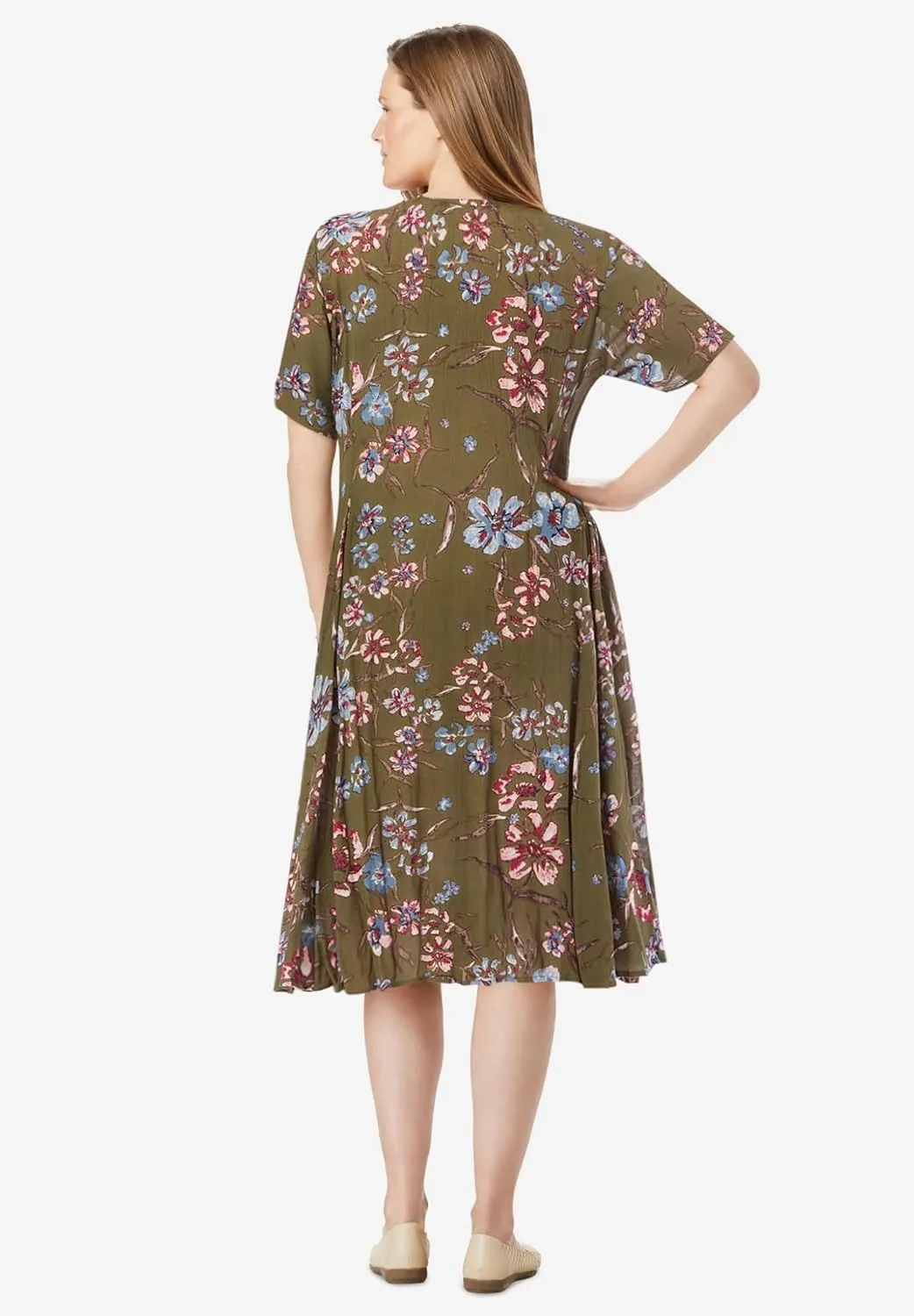 Woman Within Women's Plus Size Short Crinkle Dress