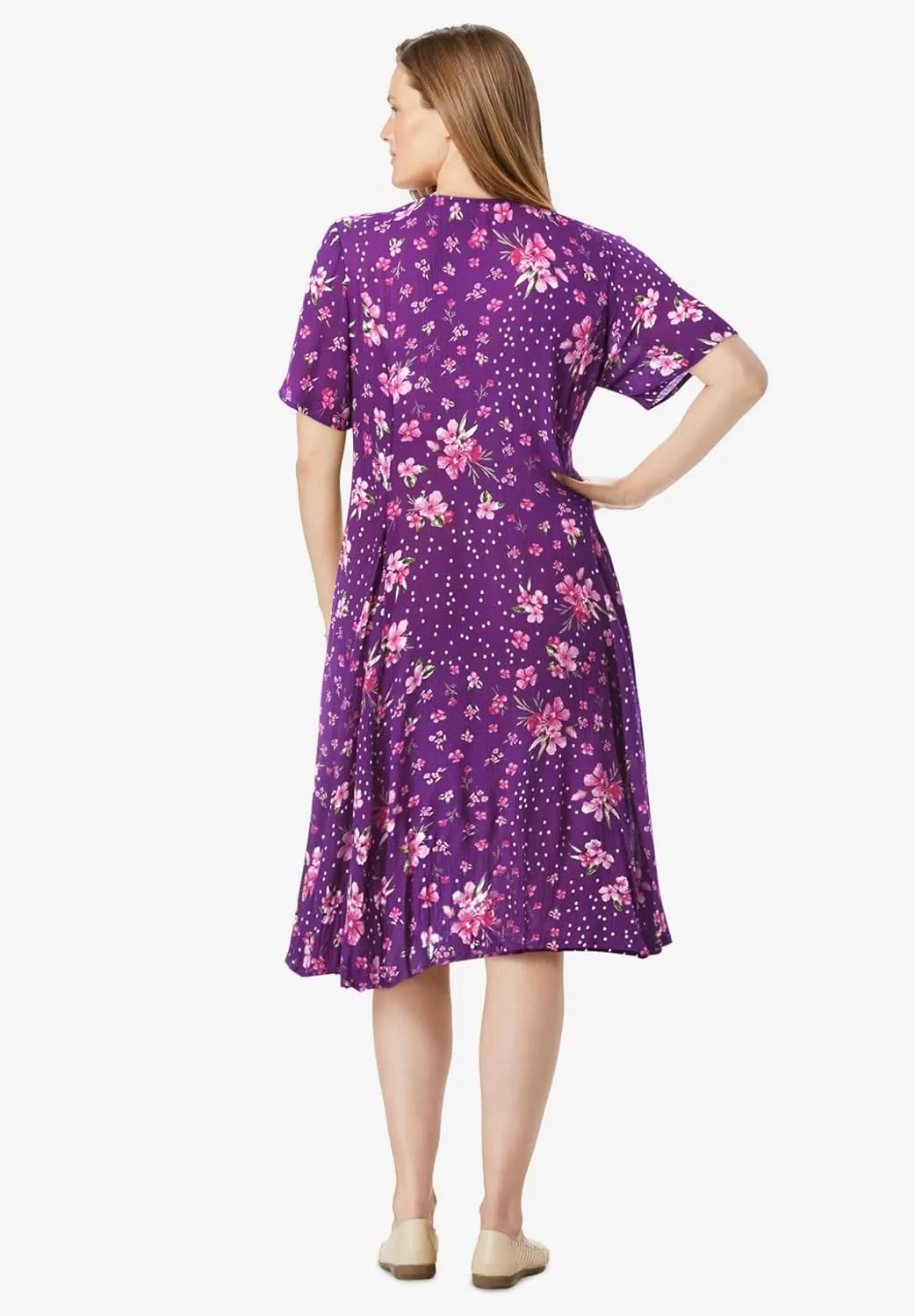 Woman Within Women's Plus Size Short Crinkle Dress