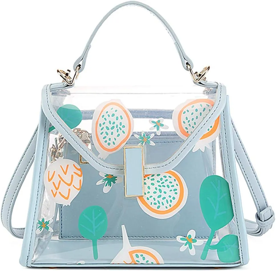 Women Chic Clear Tote Handbags Transparent PVC Satchel Top Handle Cross Body Bag