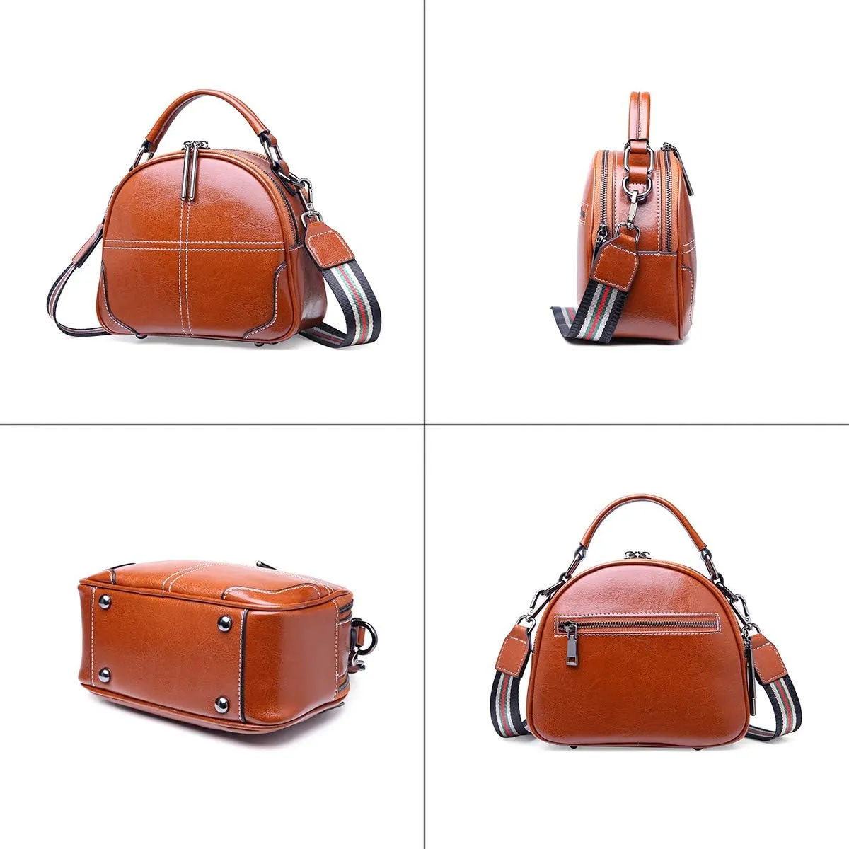 Women Leather Top Handle Satchel Bags Zipper Closure Cross-body Shoulder Purse for Daily