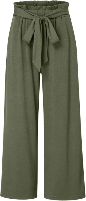 Women Linen Summer Printed Palazzo Pants Elastic Waisted Stretchy Plus Size Palazzo Pants Travel