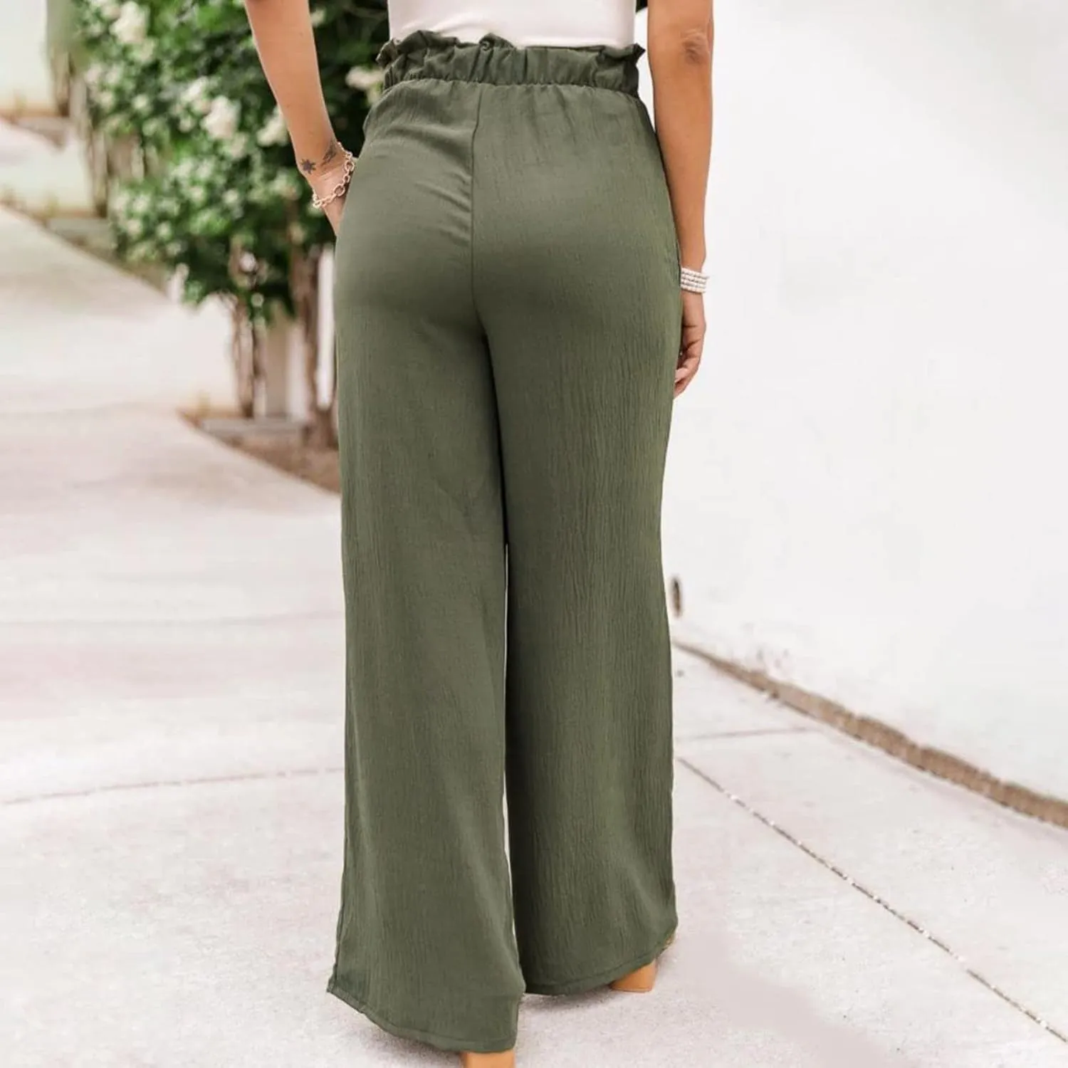 Women Linen Summer Printed Palazzo Pants Elastic Waisted Stretchy Plus Size Palazzo Pants Travel