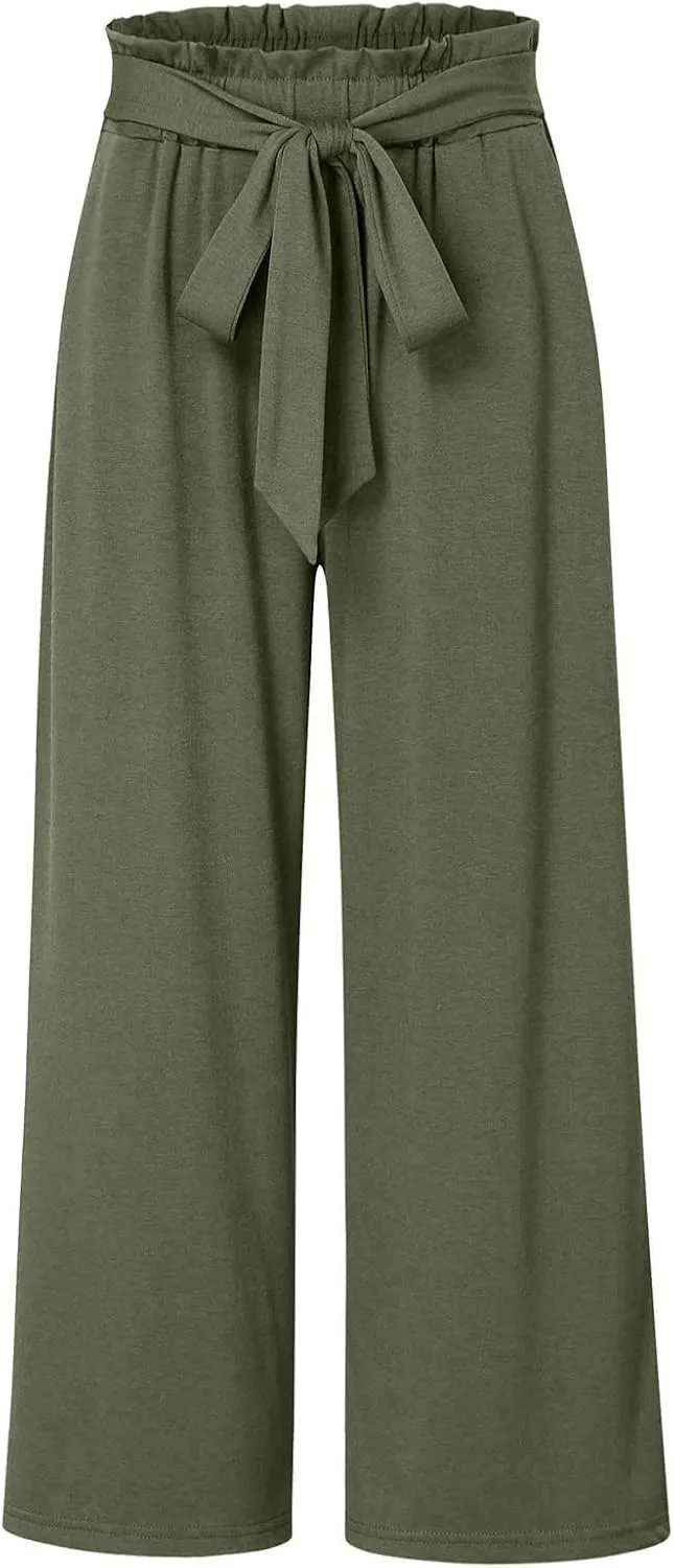 Women Linen Summer Printed Palazzo Pants Elastic Waisted Stretchy Plus Size Palazzo Pants Travel