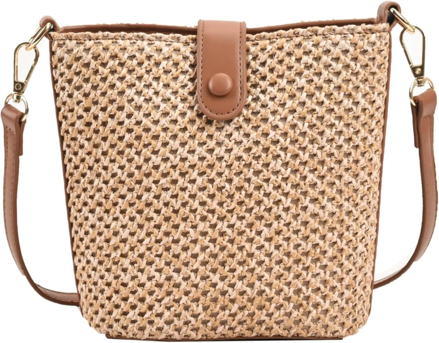 Women Purse Straw Woven Cross Body Bucket Bag Trendy Shoulder Handbag