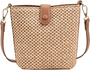 Women Purse Straw Woven Cross Body Bucket Bag Trendy Shoulder Handbag