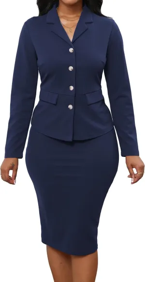 Women's 2 Piece Outfits Business Work Clothes Blazer Jacket and Skirt Set Suits