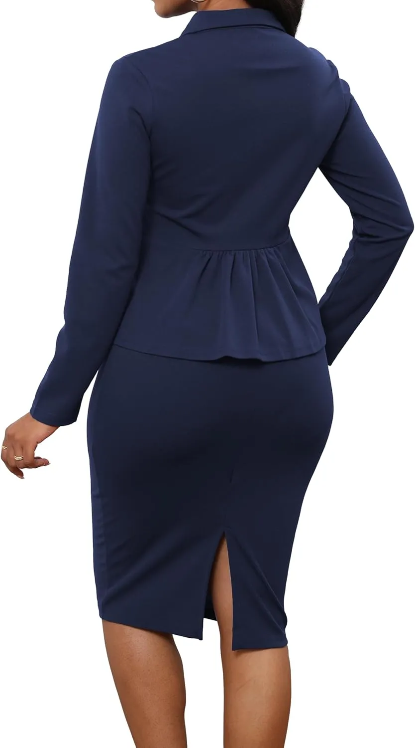 Women's 2 Piece Outfits Business Work Clothes Blazer Jacket and Skirt Set Suits