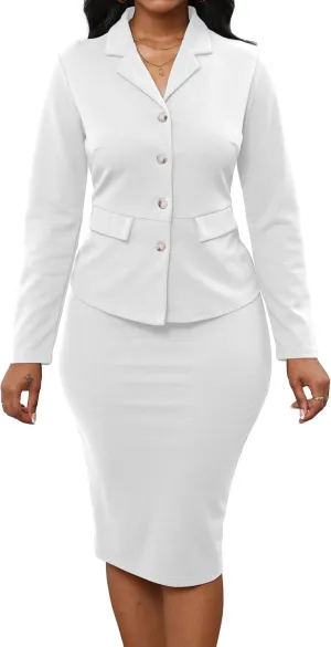Women's 2 Piece Outfits Business Work Clothes Blazer Jacket and Skirt Set Suits