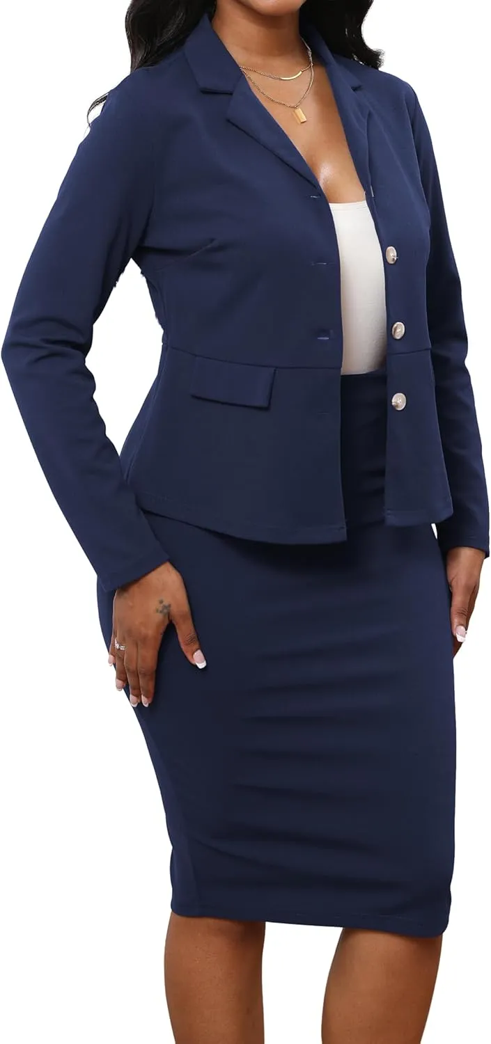 Women's 2 Piece Outfits Business Work Clothes Blazer Jacket and Skirt Set Suits
