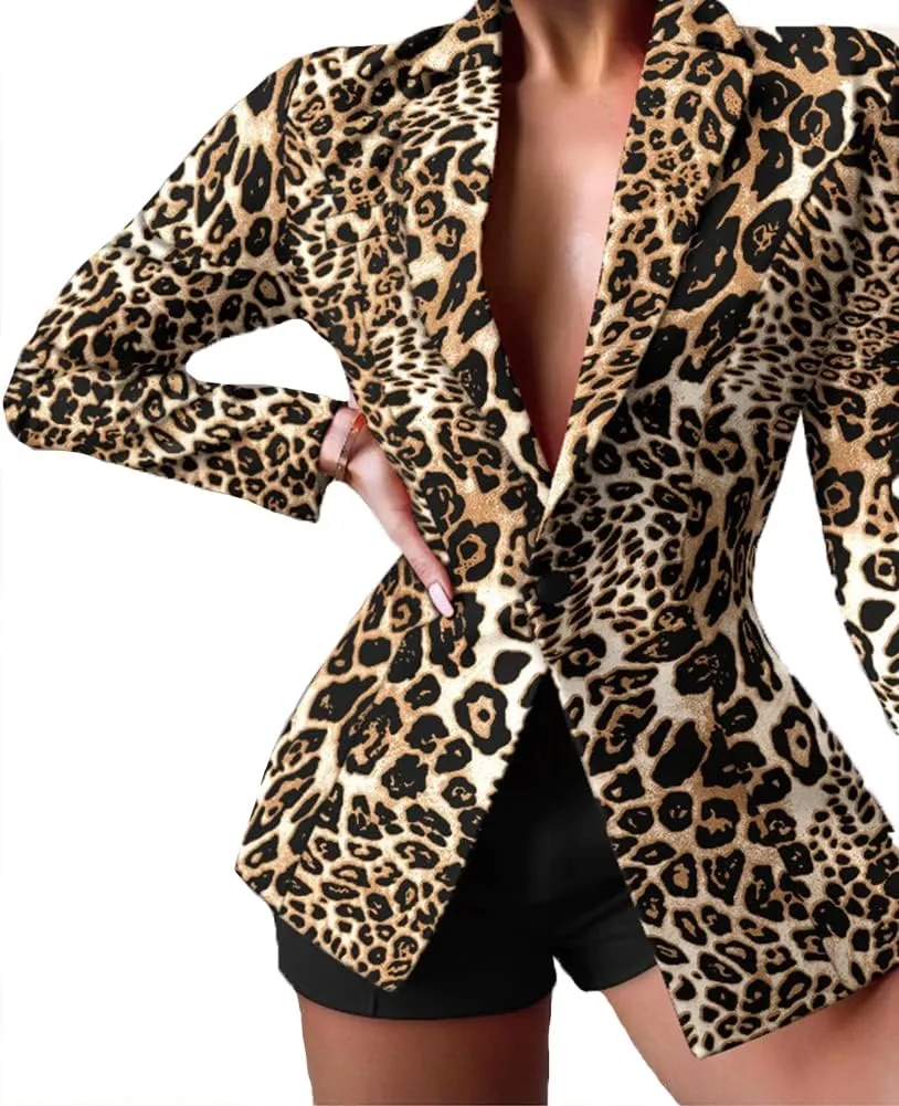 Women's 2 Pieces Floral Pantsuit Summer Suit Long Sleeve Blazer Short Pants Set Suits