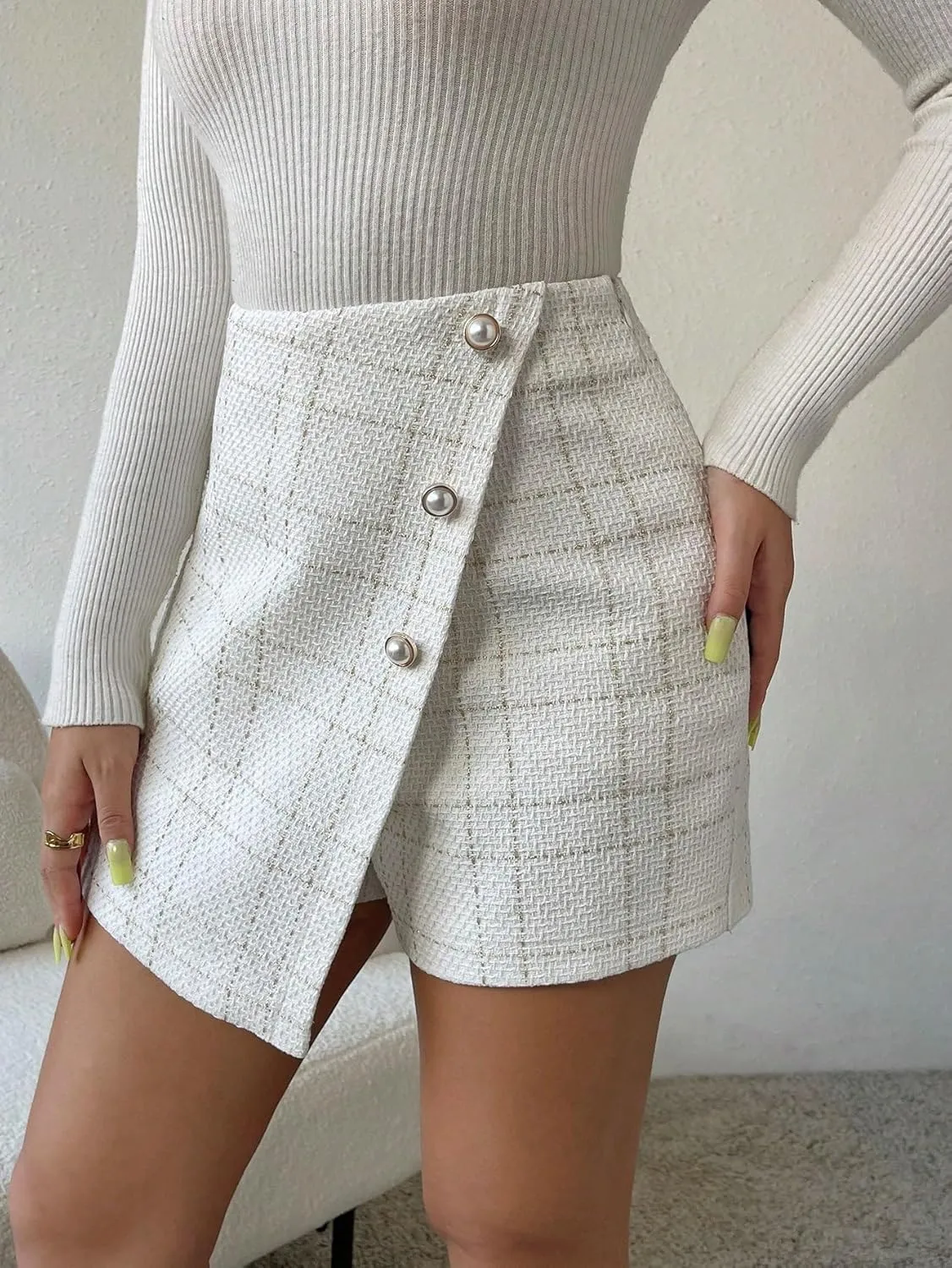 Women's 2025 Casual Plain Shorts Button Front Skort