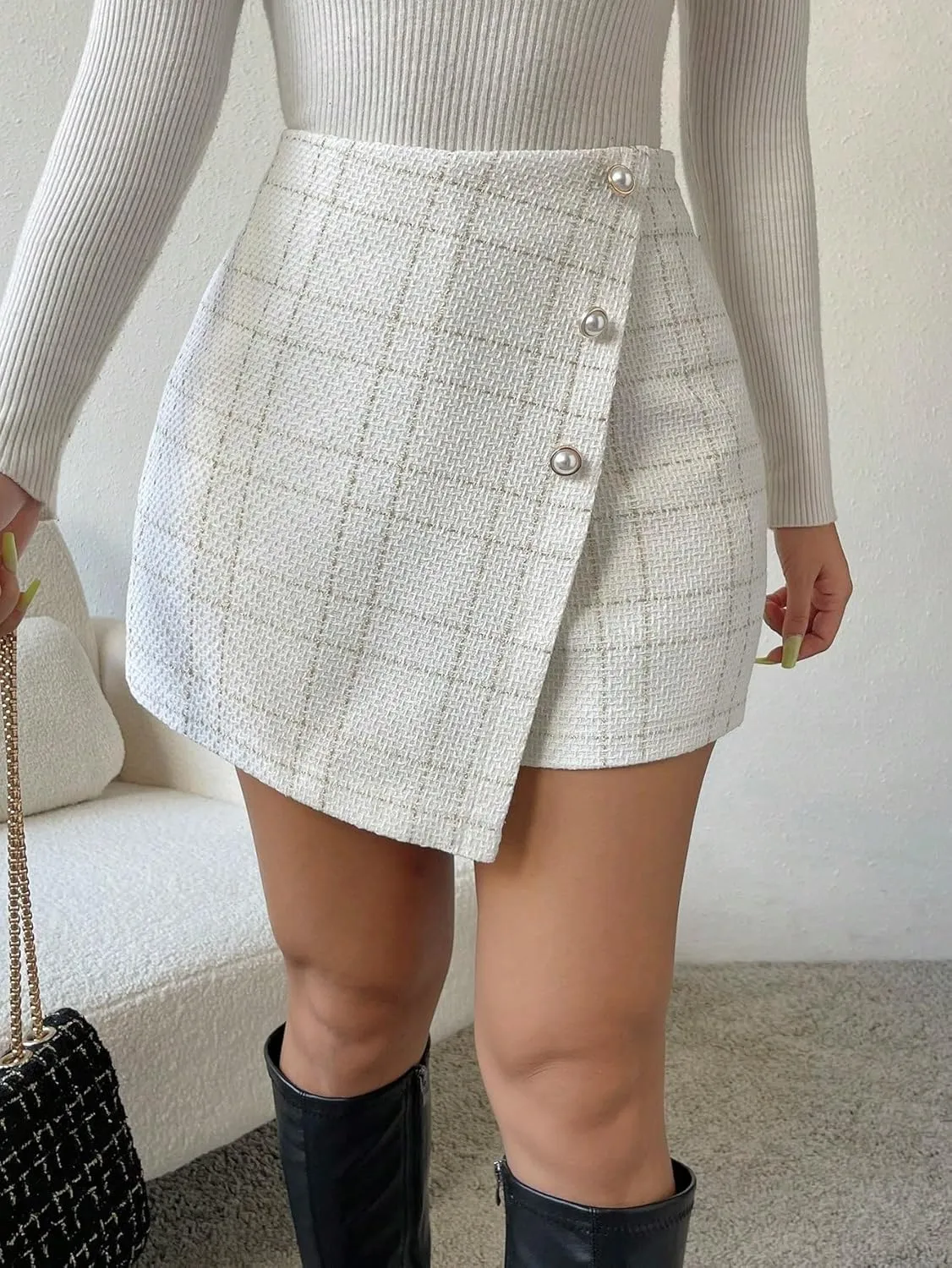 Women's 2025 Casual Plain Shorts Button Front Skort