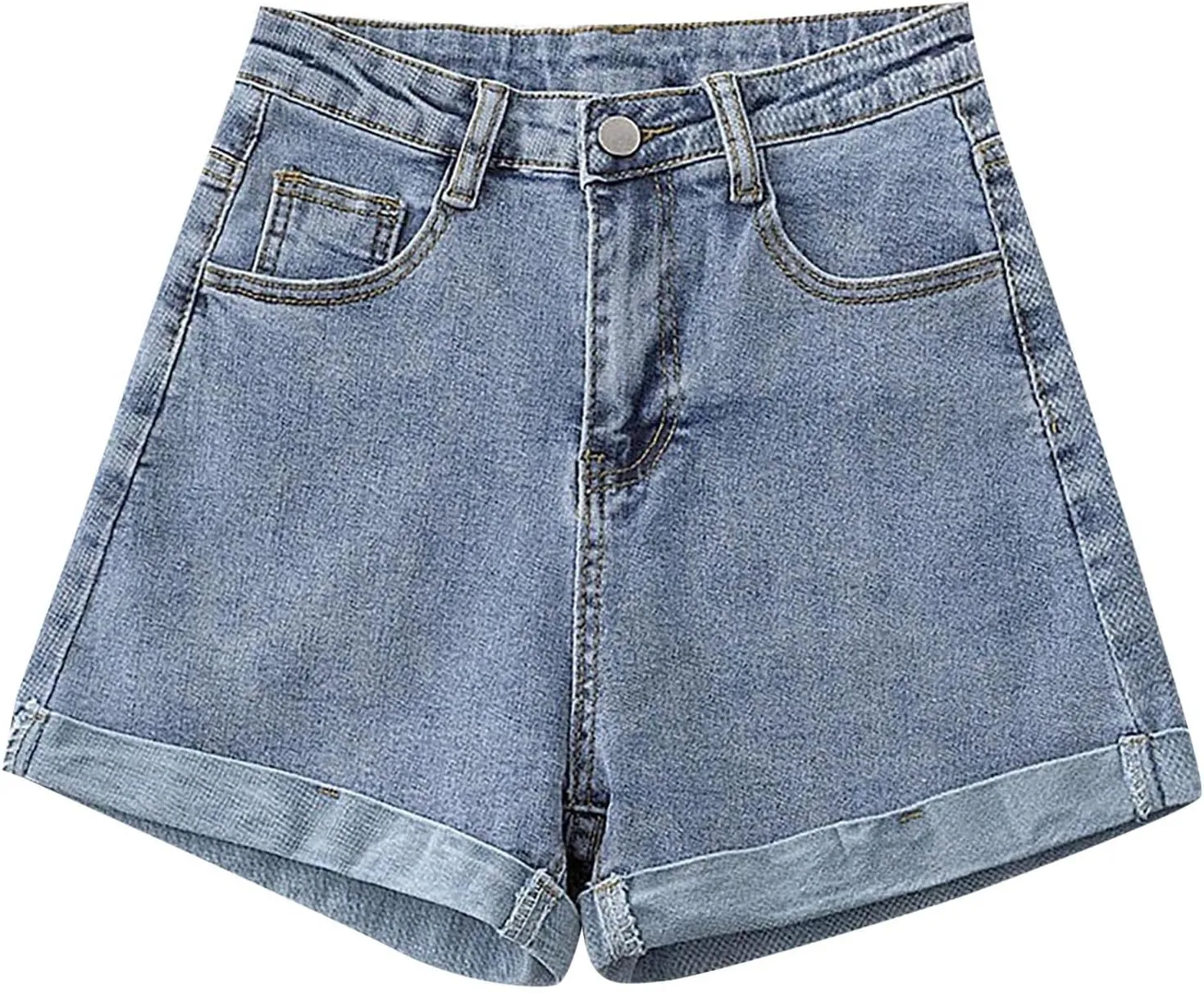 Women's A Line Wide-Leg Jean Shorts High Waisted Baggy Folded Hem Denim Shorts Comfy Loose Summer Beach Casual Short