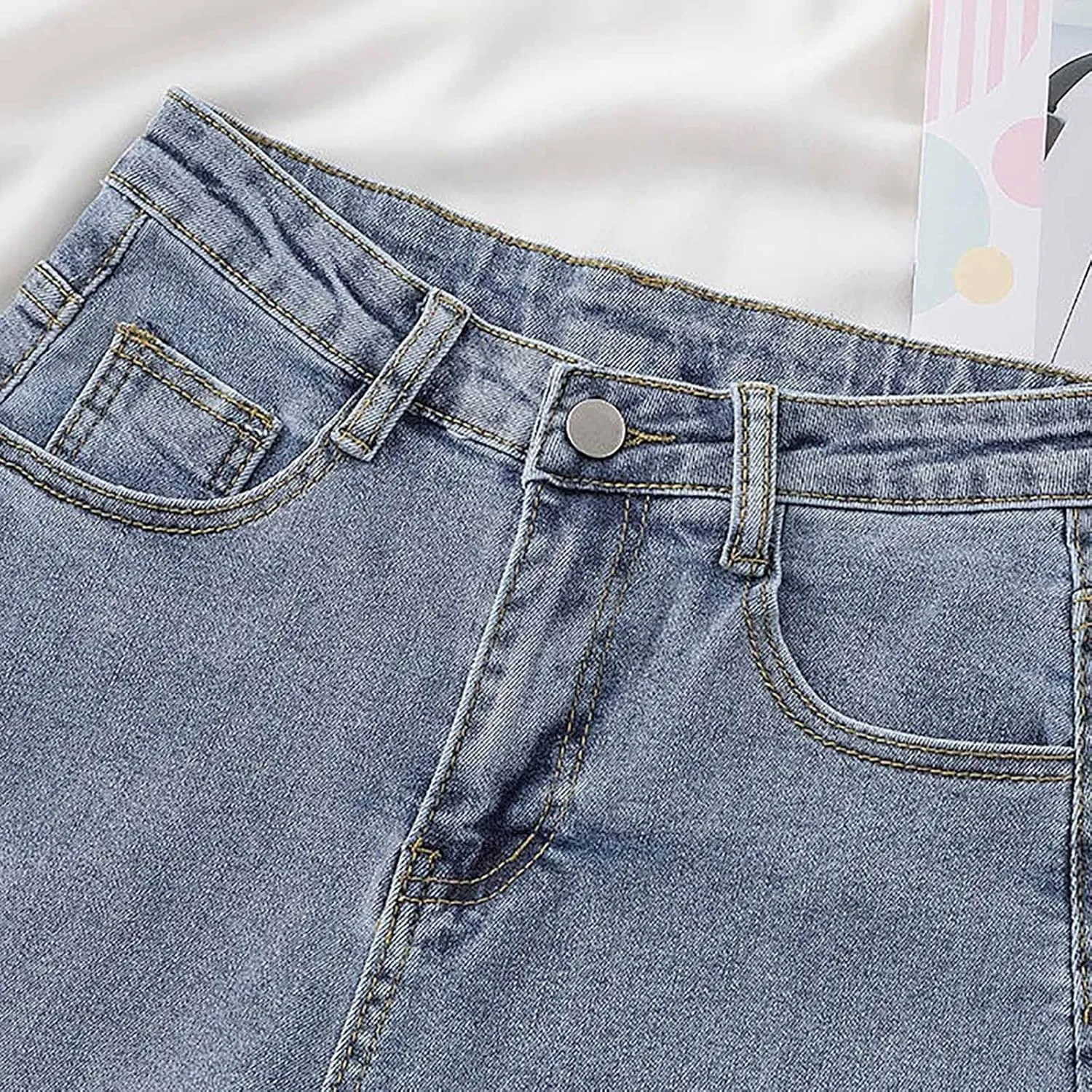 Women's A Line Wide-Leg Jean Shorts High Waisted Baggy Folded Hem Denim Shorts Comfy Loose Summer Beach Casual Short