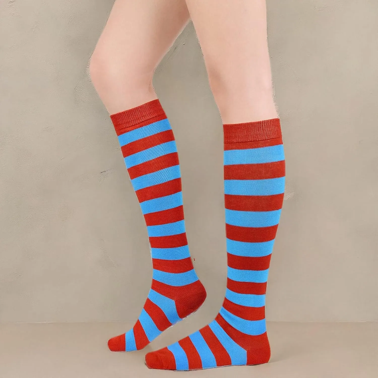 Womens Athletic Knee High Socks Outdoor Sport Thigh High Stockings Casual Stripes Tube Socks