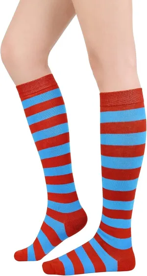Womens Athletic Knee High Socks Outdoor Sport Thigh High Stockings Casual Stripes Tube Socks