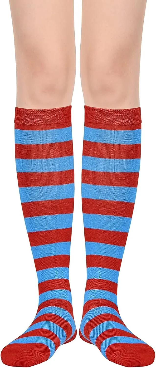 Womens Athletic Knee High Socks Outdoor Sport Thigh High Stockings Casual Stripes Tube Socks