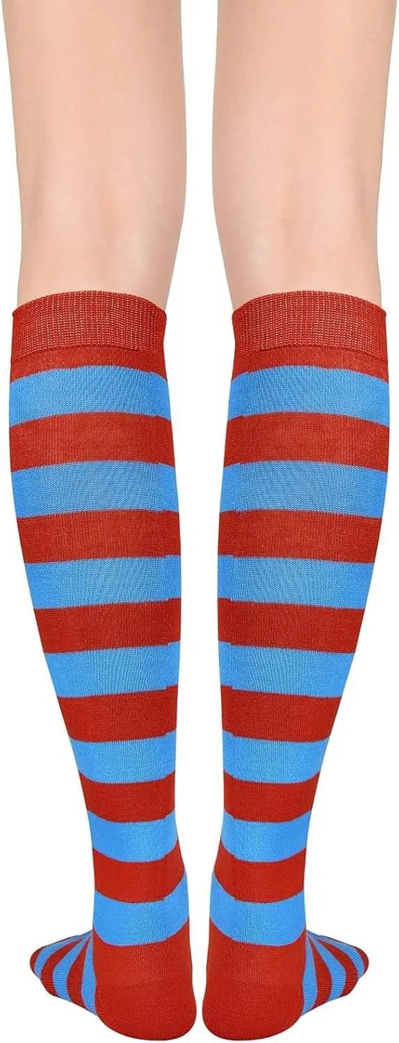 Womens Athletic Knee High Socks Outdoor Sport Thigh High Stockings Casual Stripes Tube Socks