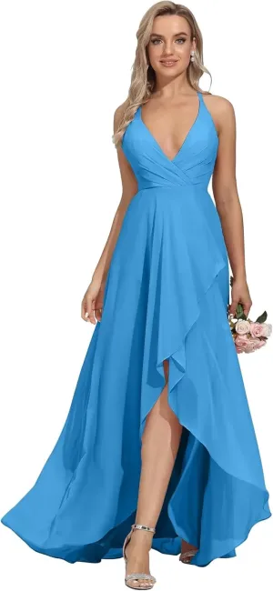 Women's Bridesmaid Dresses Long High Low Spaghetti Straps Formal Evening Party Gowns for Wedding