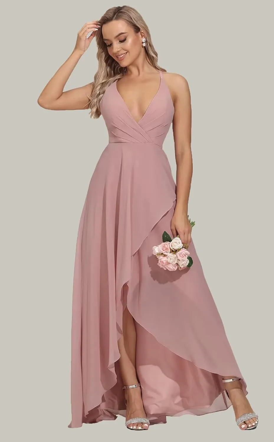 Women's Bridesmaid Dresses Long High Low Spaghetti Straps Formal Evening Party Gowns for Wedding