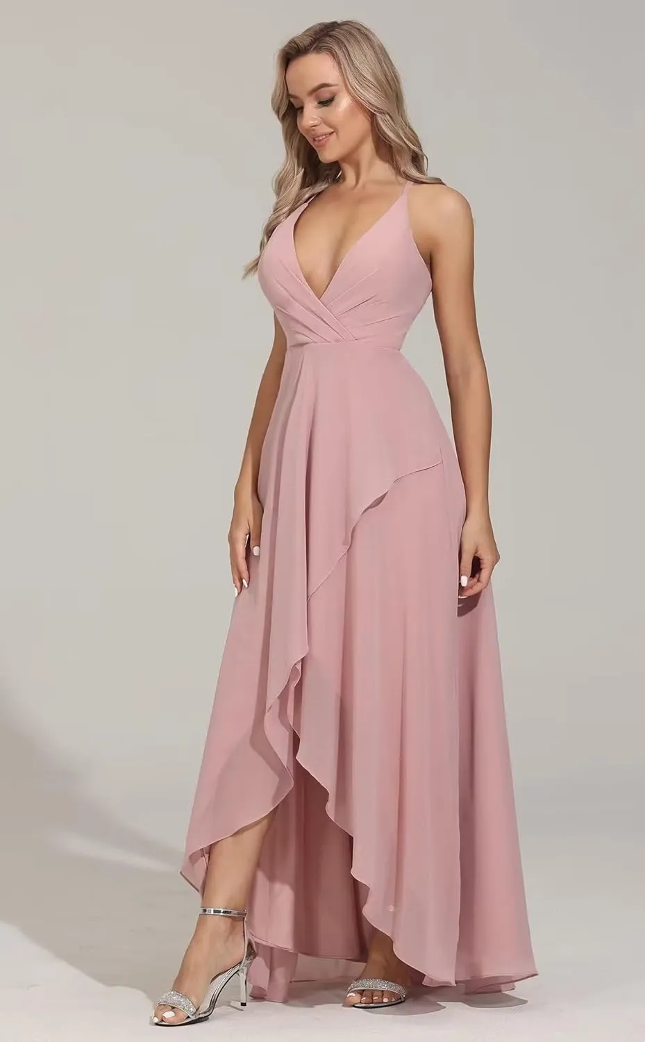 Women's Bridesmaid Dresses Long High Low Spaghetti Straps Formal Evening Party Gowns for Wedding
