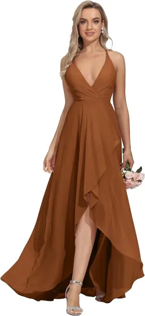 Women's Bridesmaid Dresses Long High Low Spaghetti Straps Formal Evening Party Gowns for Wedding
