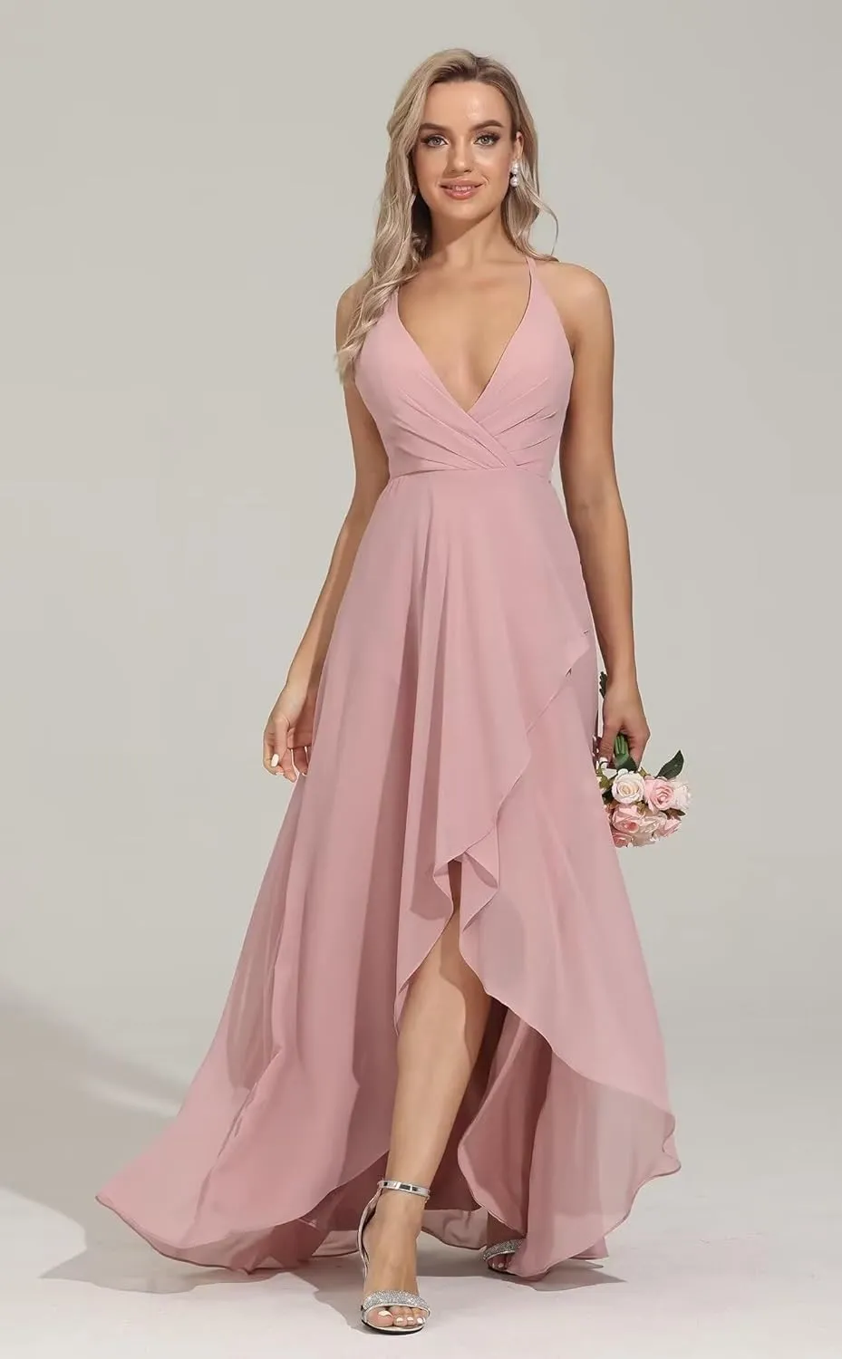 Women's Bridesmaid Dresses Long High Low Spaghetti Straps Formal Evening Party Gowns for Wedding