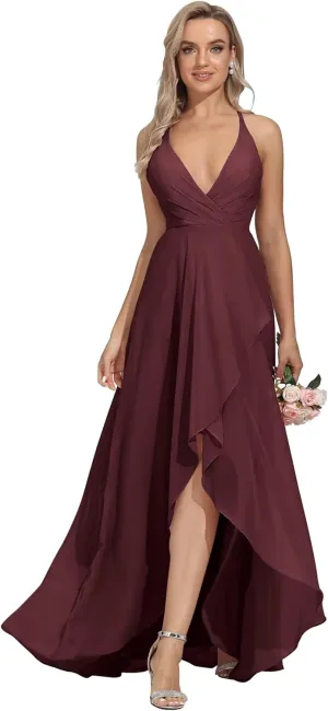 Women's Bridesmaid Dresses Long High Low Spaghetti Straps Formal Evening Party Gowns for Wedding