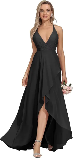 Women's Bridesmaid Dresses Long High Low Spaghetti Straps Formal Evening Party Gowns for Wedding