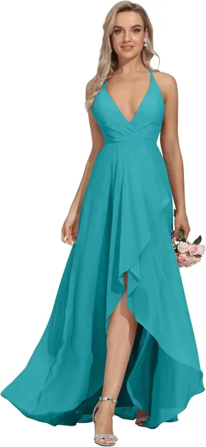 Women's Bridesmaid Dresses Long High Low Spaghetti Straps Formal Evening Party Gowns for Wedding