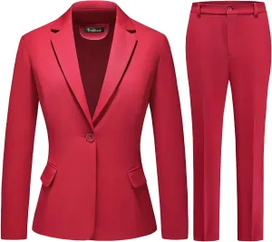 Women's Business Solid Suit 2 Piece Slim Fit Classic Blazer Pants Set for Women Formal Office