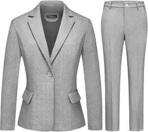 Women's Business Solid Suit 2 Piece Slim Fit Classic Blazer Pants Set for Women Formal Office