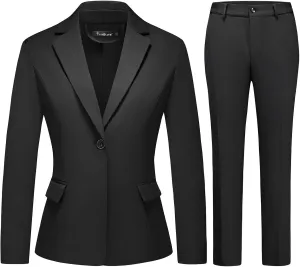 Women's Business Solid Suit 2 Piece Slim Fit Classic Blazer Pants Set for Women Formal Office