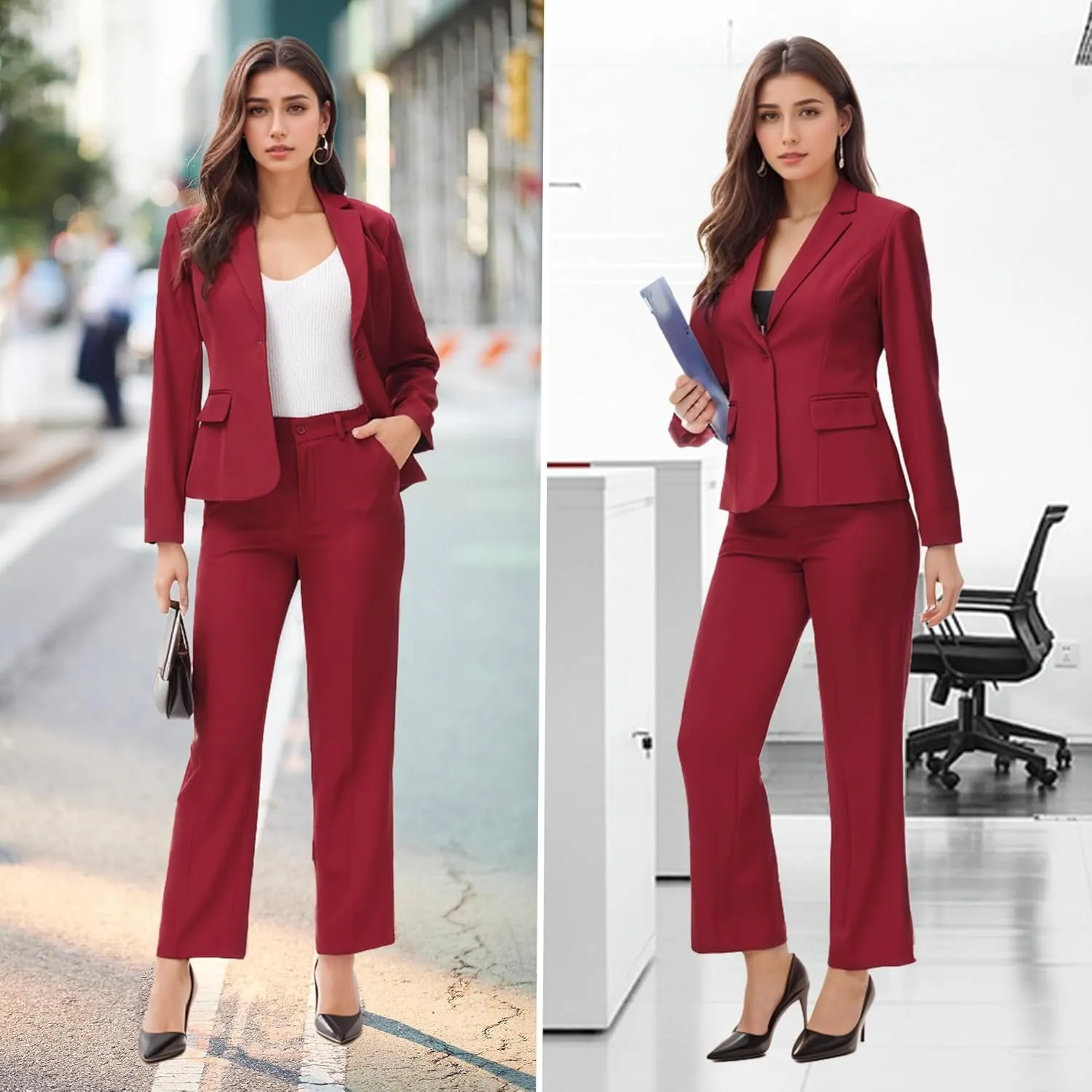 Women's Business Solid Suit 2 Piece Slim Fit Classic Blazer Pants Set for Women Formal Office