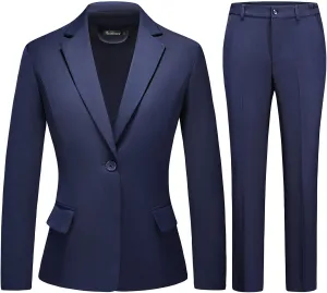 Women's Business Solid Suit 2 Piece Slim Fit Classic Blazer Pants Set for Women Formal Office