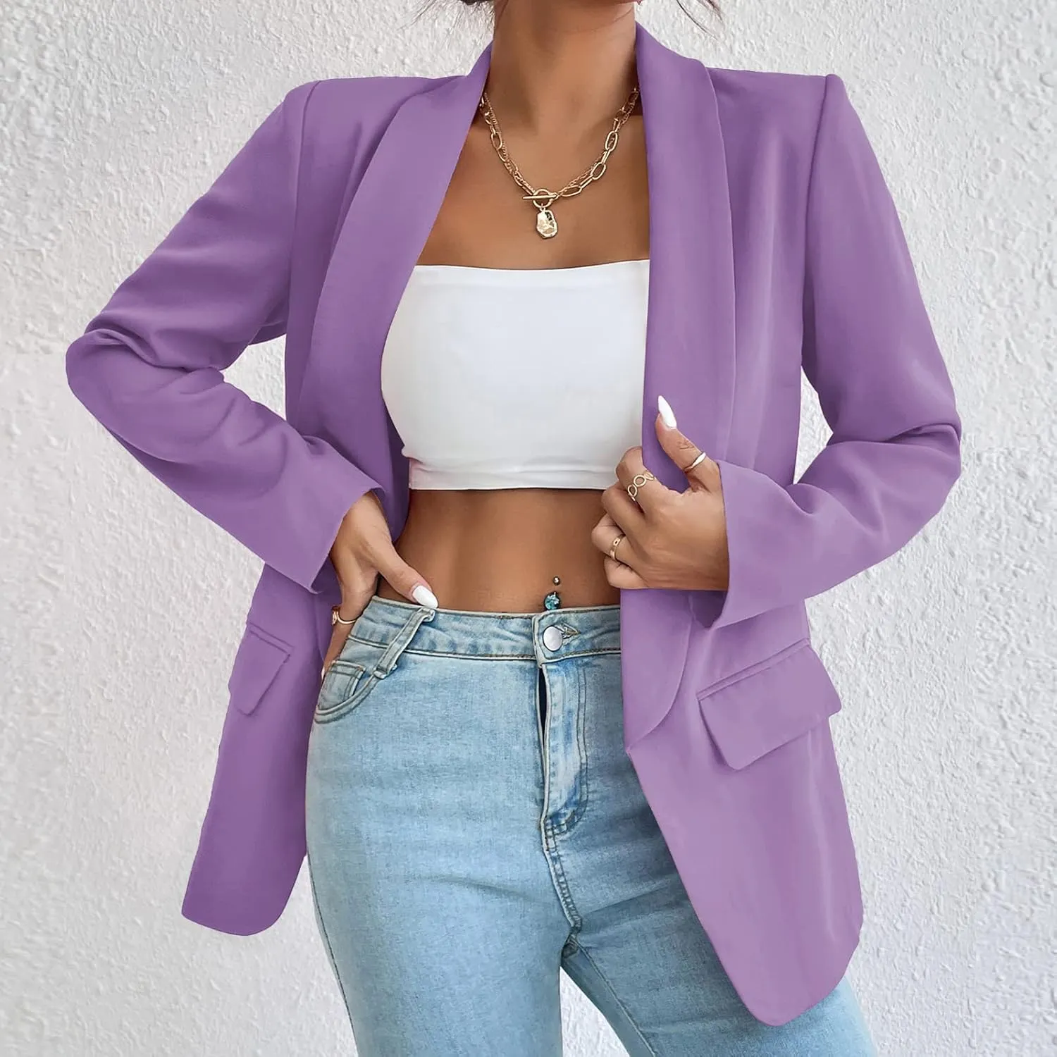 Womens Casual Blazer Long Sleeve Open Front Shawl Collar Slim Jacket Fashion Spring Fall Blazer Jacket Work Office
