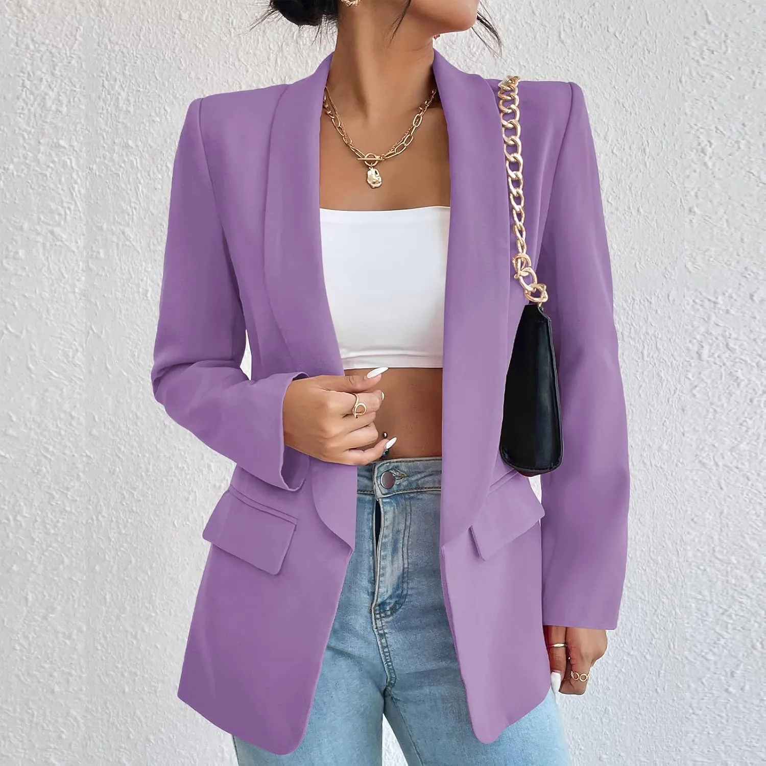 Womens Casual Blazer Long Sleeve Open Front Shawl Collar Slim Jacket Fashion Spring Fall Blazer Jacket Work Office