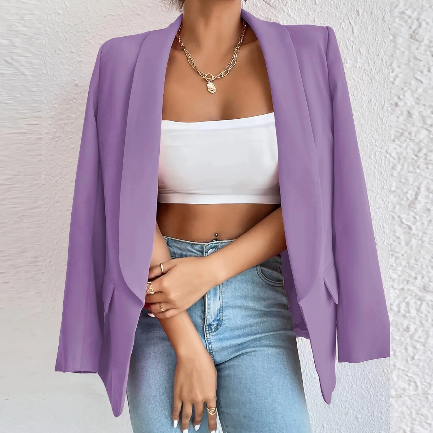 Womens Casual Blazer Long Sleeve Open Front Shawl Collar Slim Jacket Fashion Spring Fall Blazer Jacket Work Office