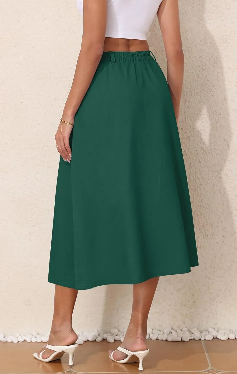 Women's Casual Skirts Summer Pleated A Line High Waist Below Knee Elegant Zipper Skirt
