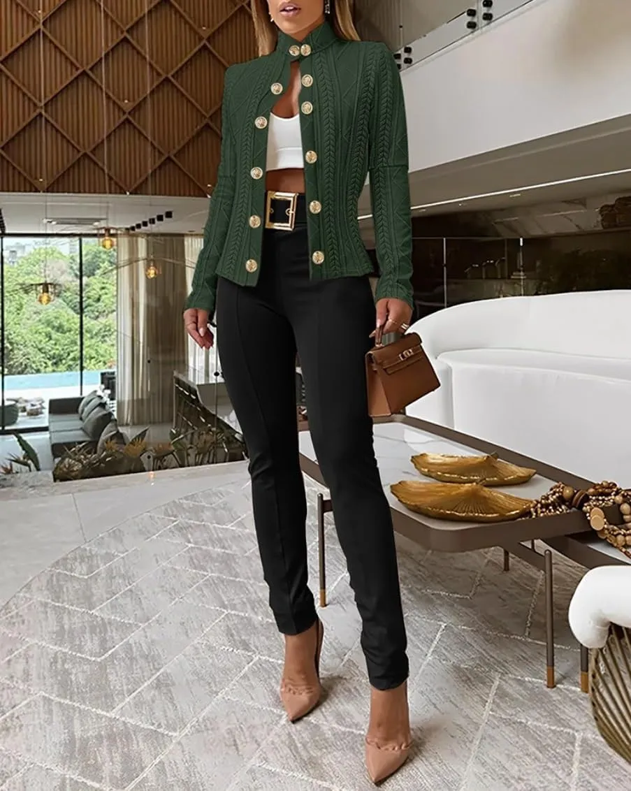 Women's Double Breasted Blazer Casual Business Slim Fit Long Sleeve Textured Open Front Blazer Jackets