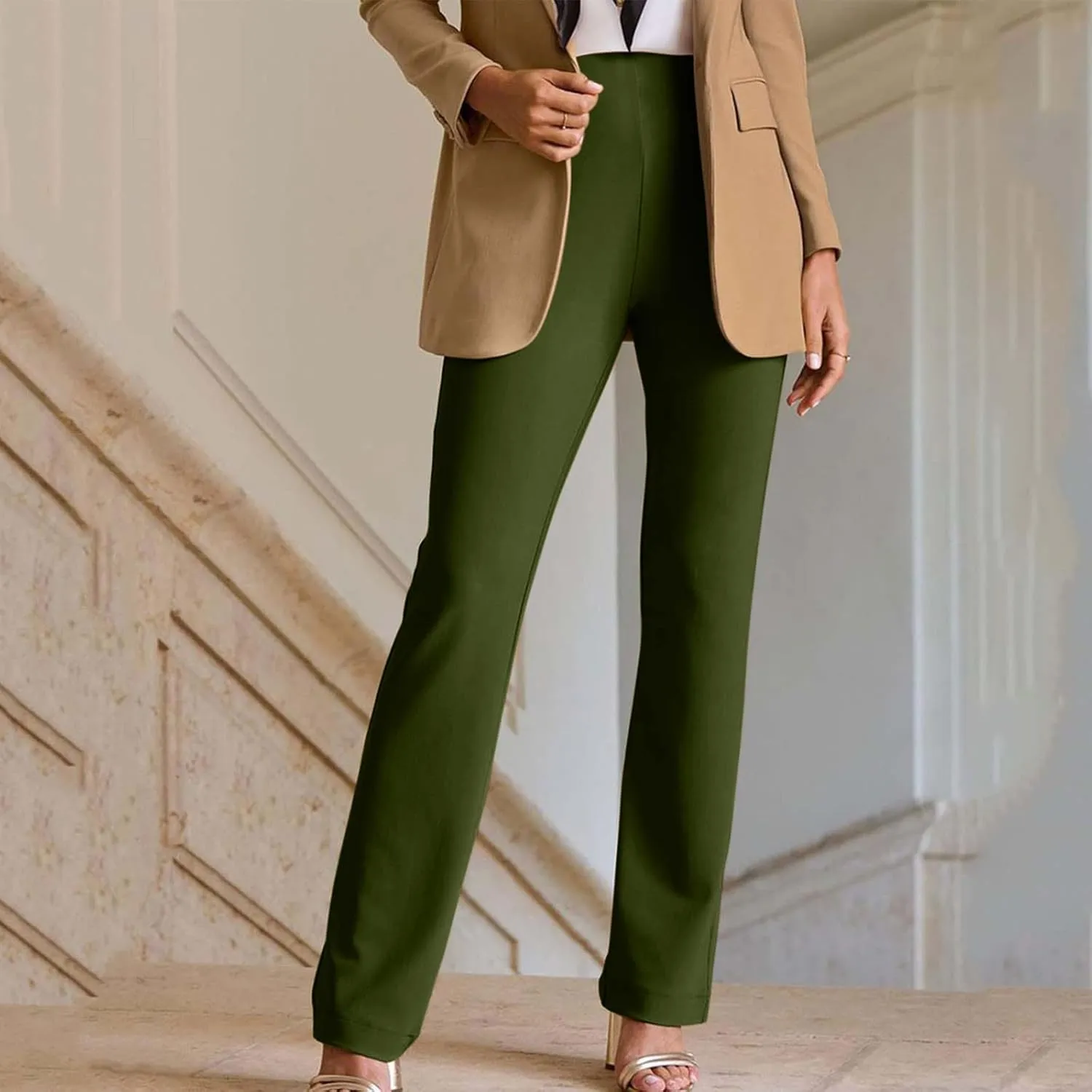 Womens Dress Pants Business Casual Work Pants High Waist Stretchy Bootcut Trousers Dressy Solid Pull On Office Pant