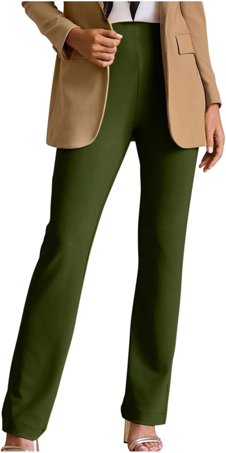 Womens Dress Pants Business Casual Work Pants High Waist Stretchy Bootcut Trousers Dressy Solid Pull On Office Pant