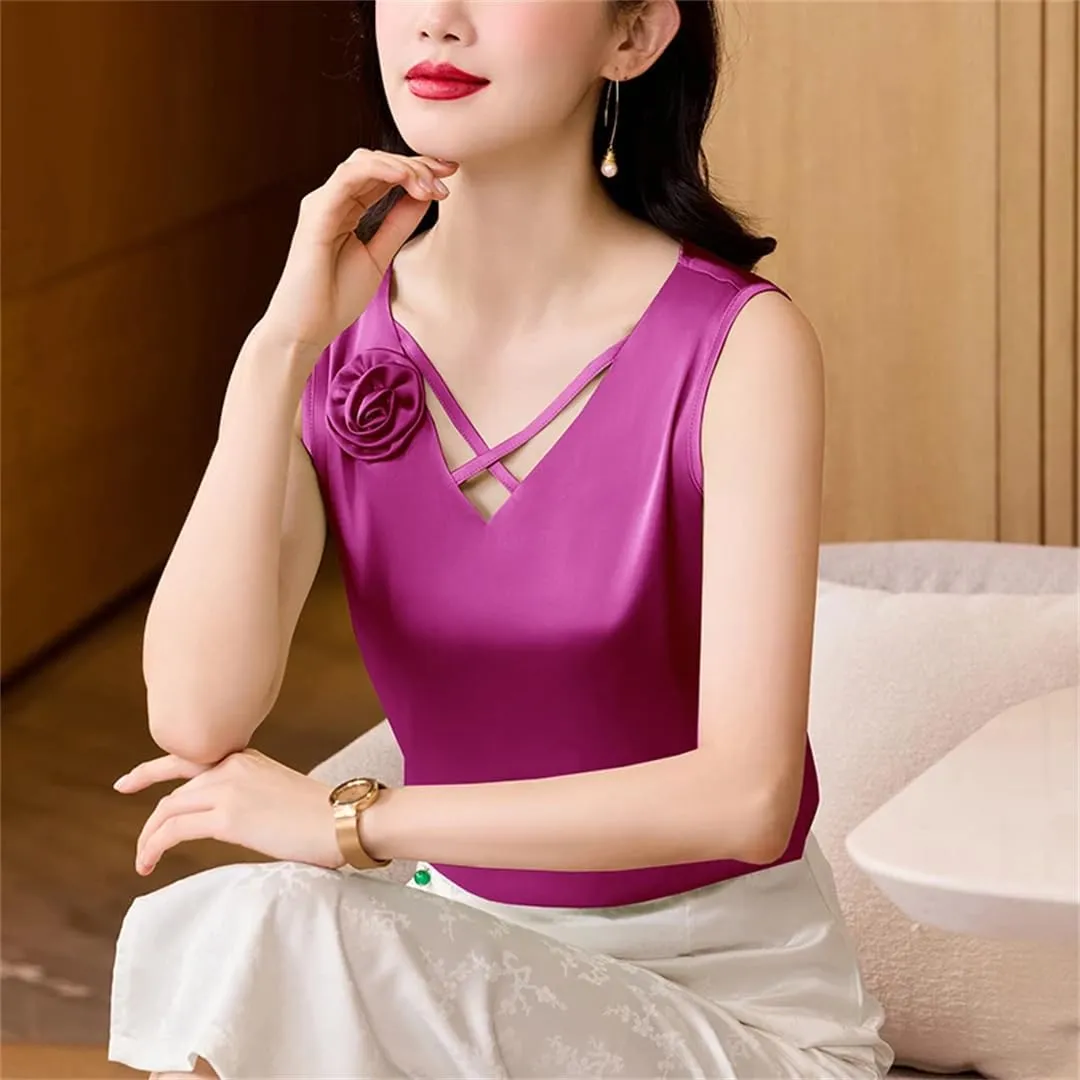 Women's Flower Camisole V-Neck Cross Tank Tops Spring Summer Women Vest Shirt