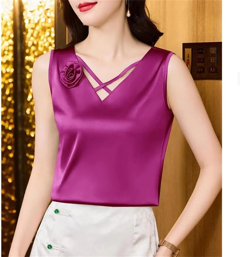 Women's Flower Camisole V-Neck Cross Tank Tops Spring Summer Women Vest Shirt