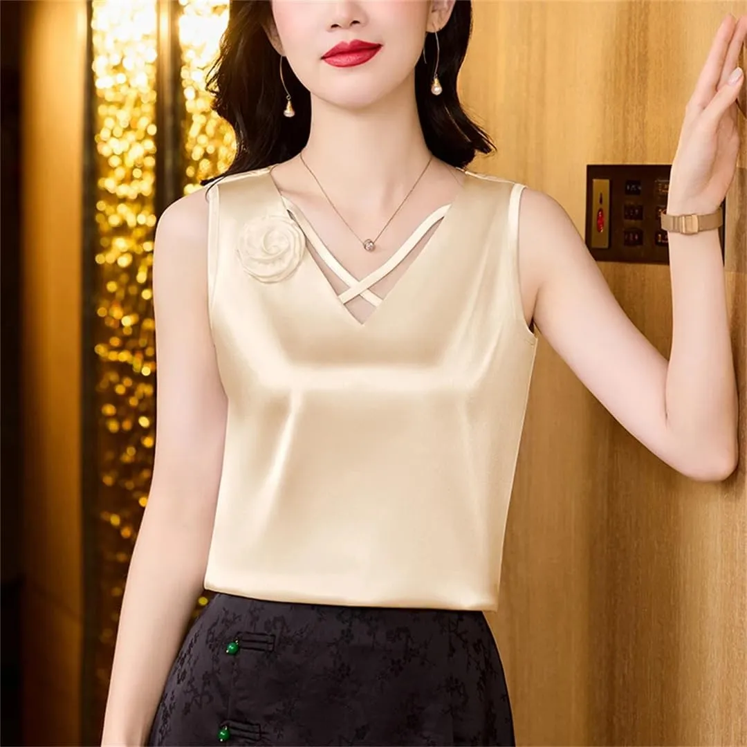 Women's Flower Camisole V-Neck Cross Tank Tops Spring Summer Women Vest Shirt