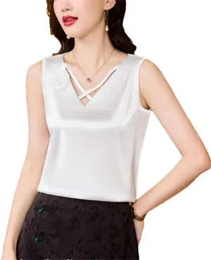 Women's Flower Camisole V-Neck Cross Tank Tops Spring Summer Women Vest Shirt