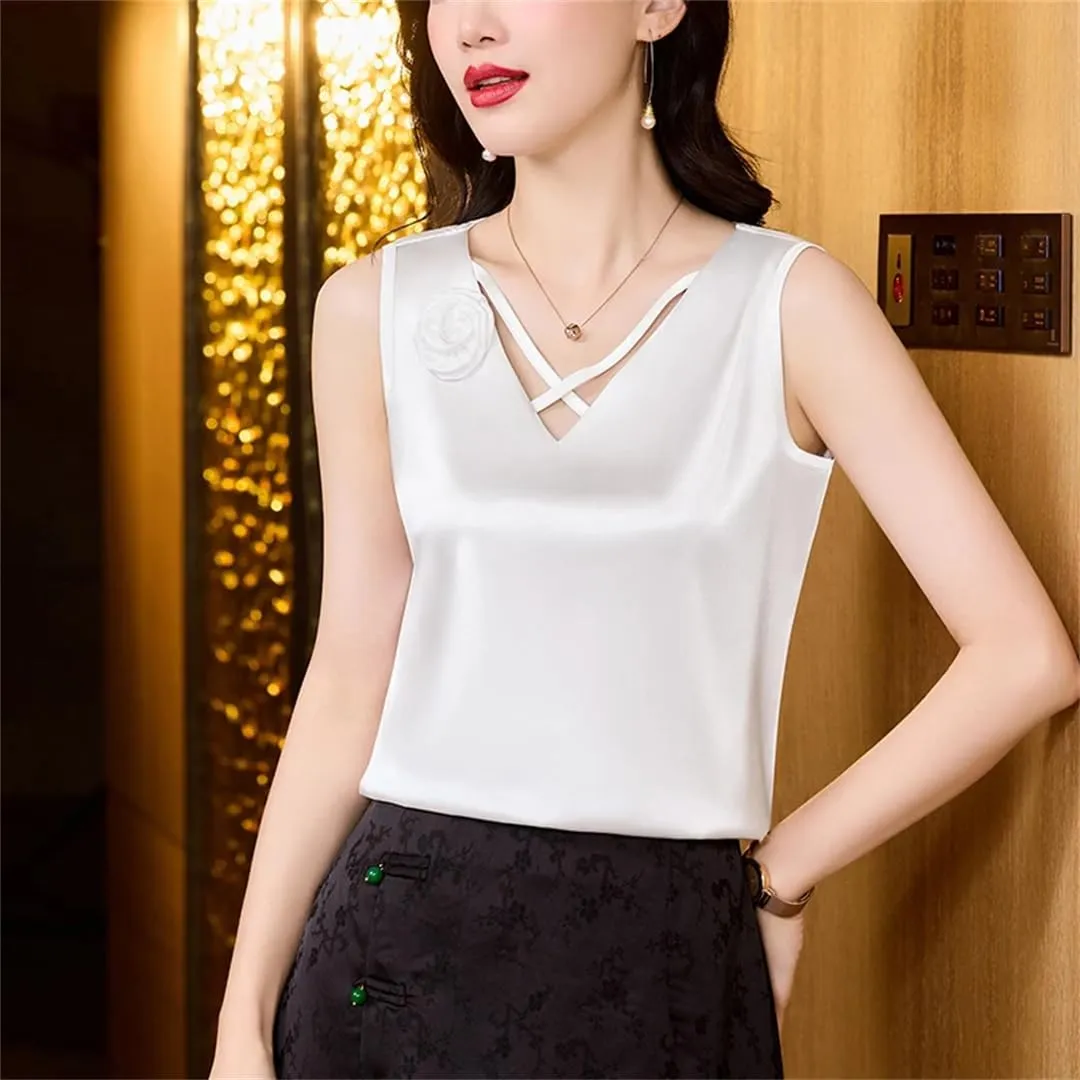 Women's Flower Camisole V-Neck Cross Tank Tops Spring Summer Women Vest Shirt