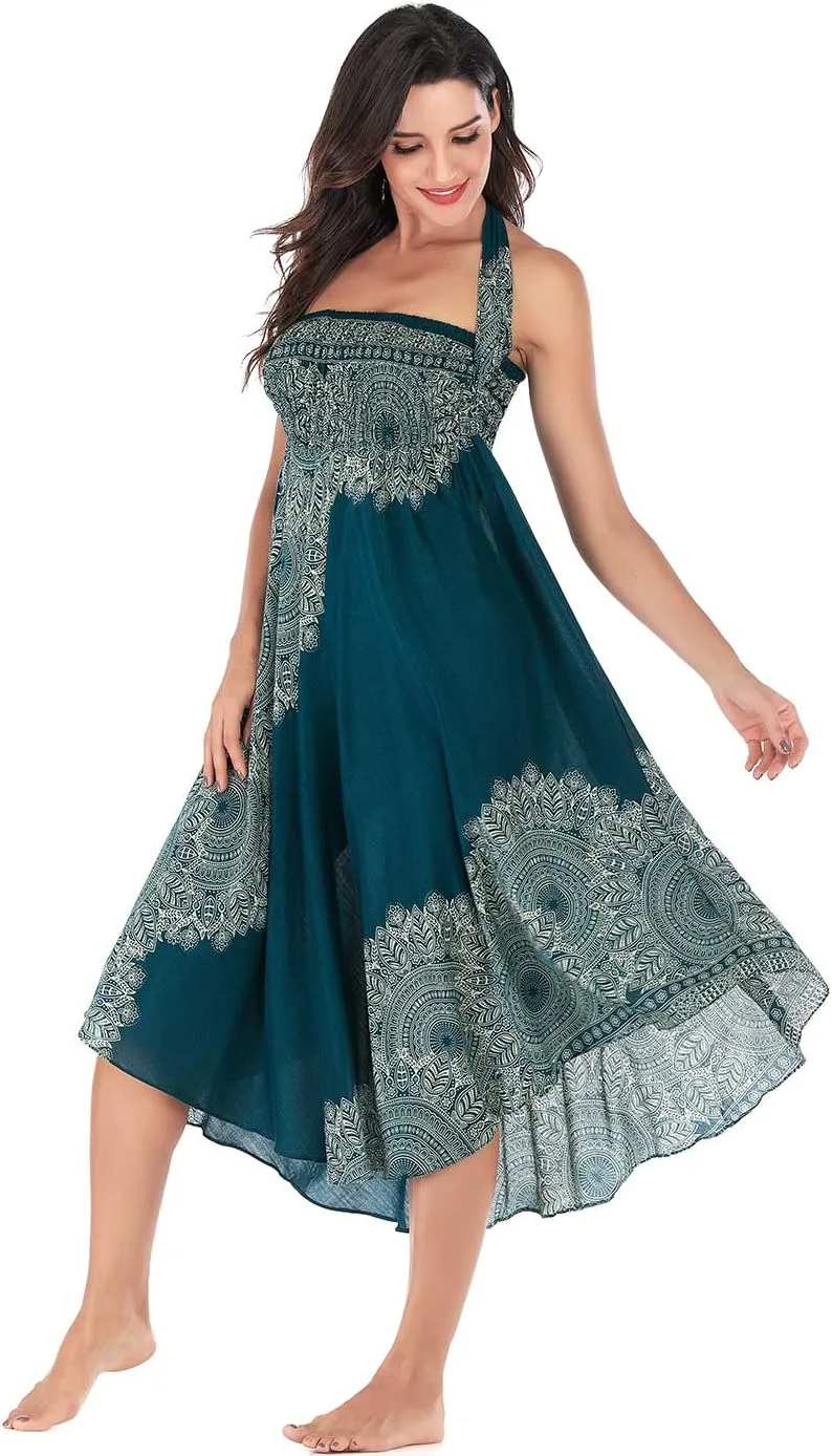 Women's Flowing Bohemian Dress High Waist A-Line Long Skirt Original Two Layer Printed Wrap Around Skirts