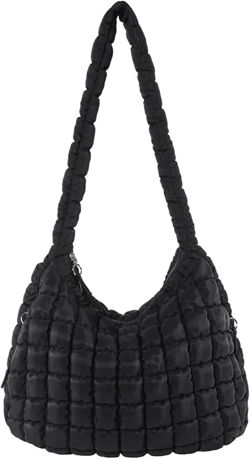 Women's Lightweight Puffy Hobo Crossbody Quilted Puffer Tote Bag for Travel, Work, Gym