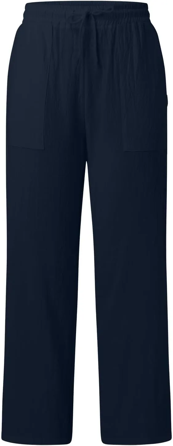 Womens Linen Summer Floral Pant Trousers High Waist Lounge Pants Slim-Fit Pants Trendy